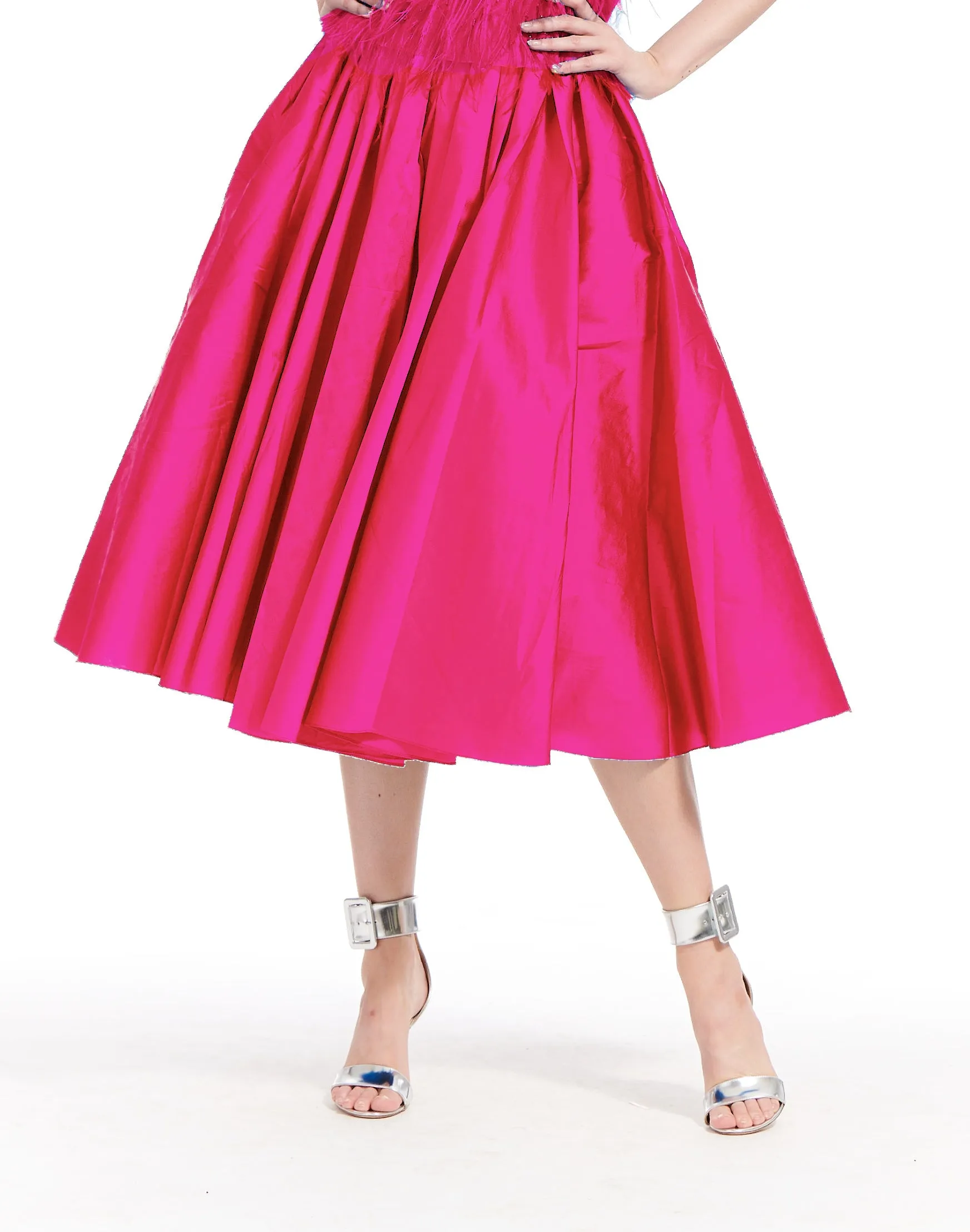 BLUSH TAFFETA TEA LENGTH MIDI SKIRT