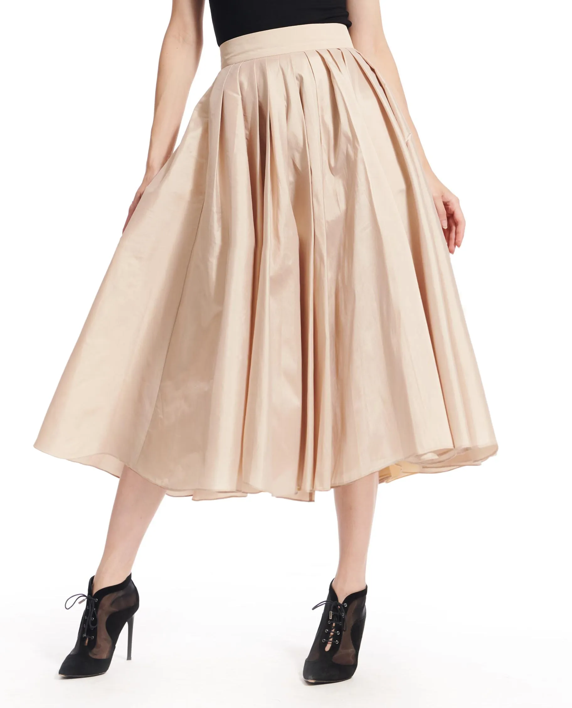 BLUSH TAFFETA TEA LENGTH MIDI SKIRT