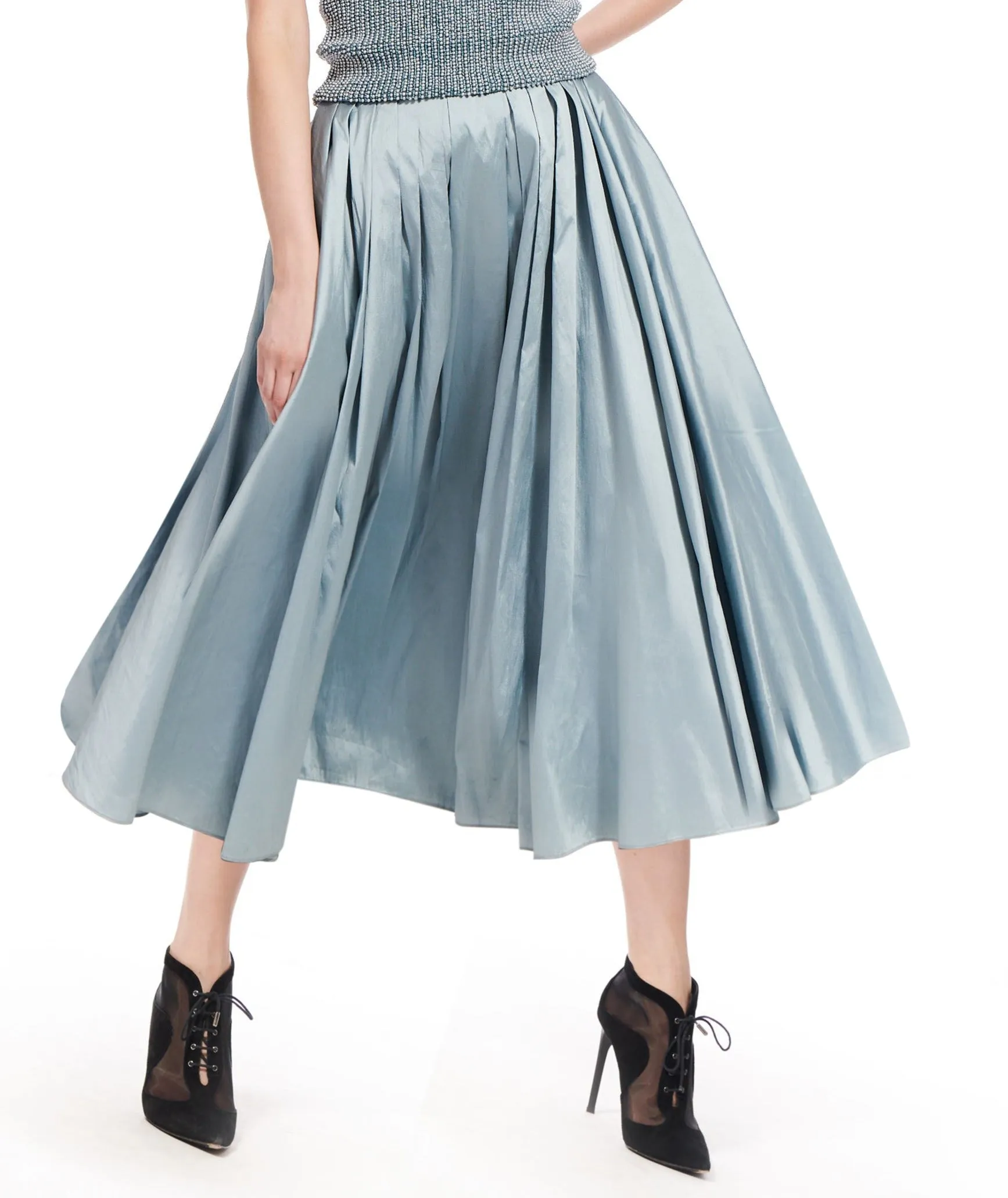 BLUSH TAFFETA TEA LENGTH MIDI SKIRT