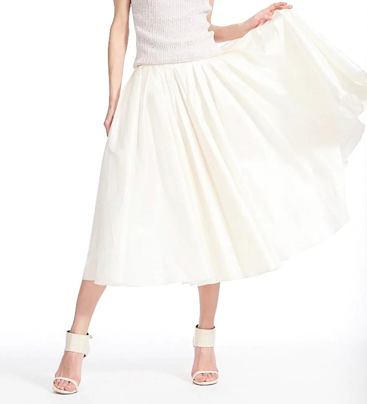 BLUSH TAFFETA TEA LENGTH MIDI SKIRT