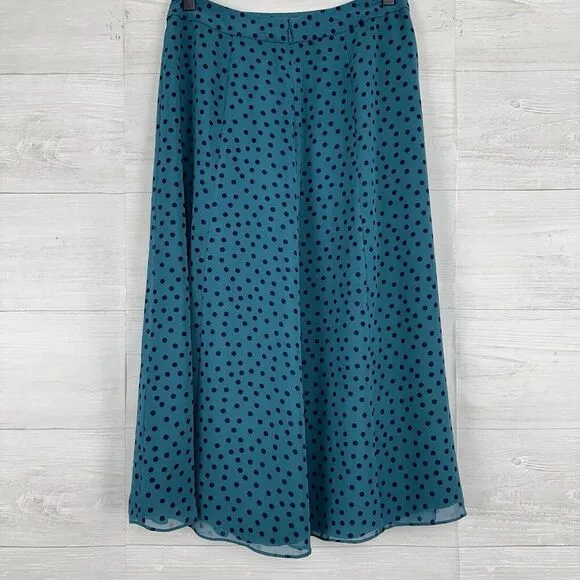 Boden Serena Midi Skirt US 4P Green Polka Dot Chiffon Flare A Line Flowy NWT