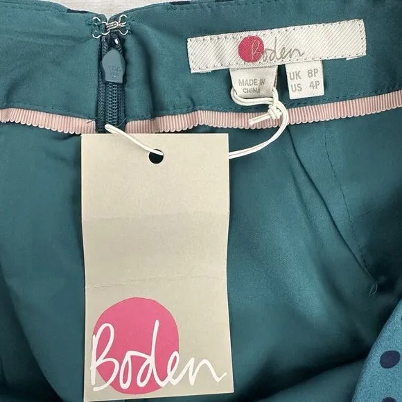 Boden Serena Midi Skirt US 4P Green Polka Dot Chiffon Flare A Line Flowy NWT