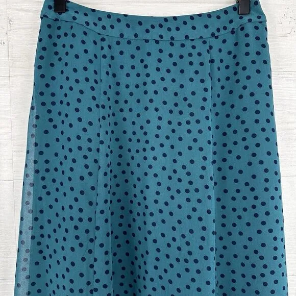 Boden Serena Midi Skirt US 4P Green Polka Dot Chiffon Flare A Line Flowy NWT
