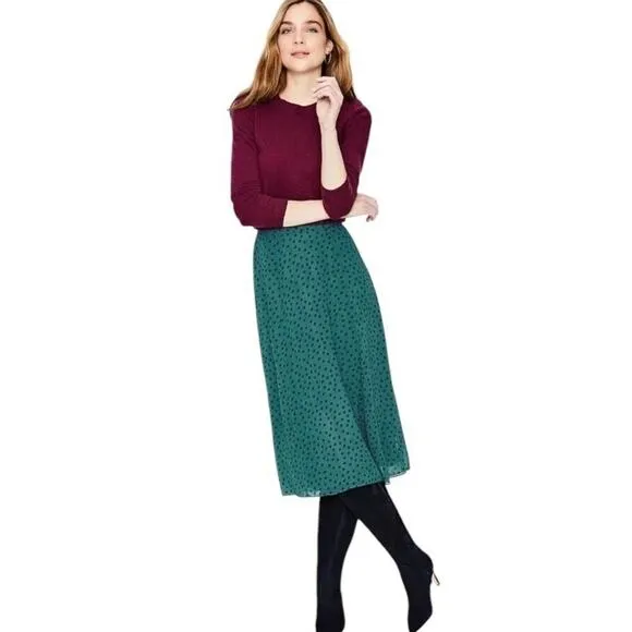 Boden Serena Midi Skirt US 4P Green Polka Dot Chiffon Flare A Line Flowy NWT
