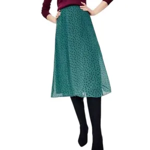 Boden Serena Midi Skirt US 4P Green Polka Dot Chiffon Flare A Line Flowy NWT