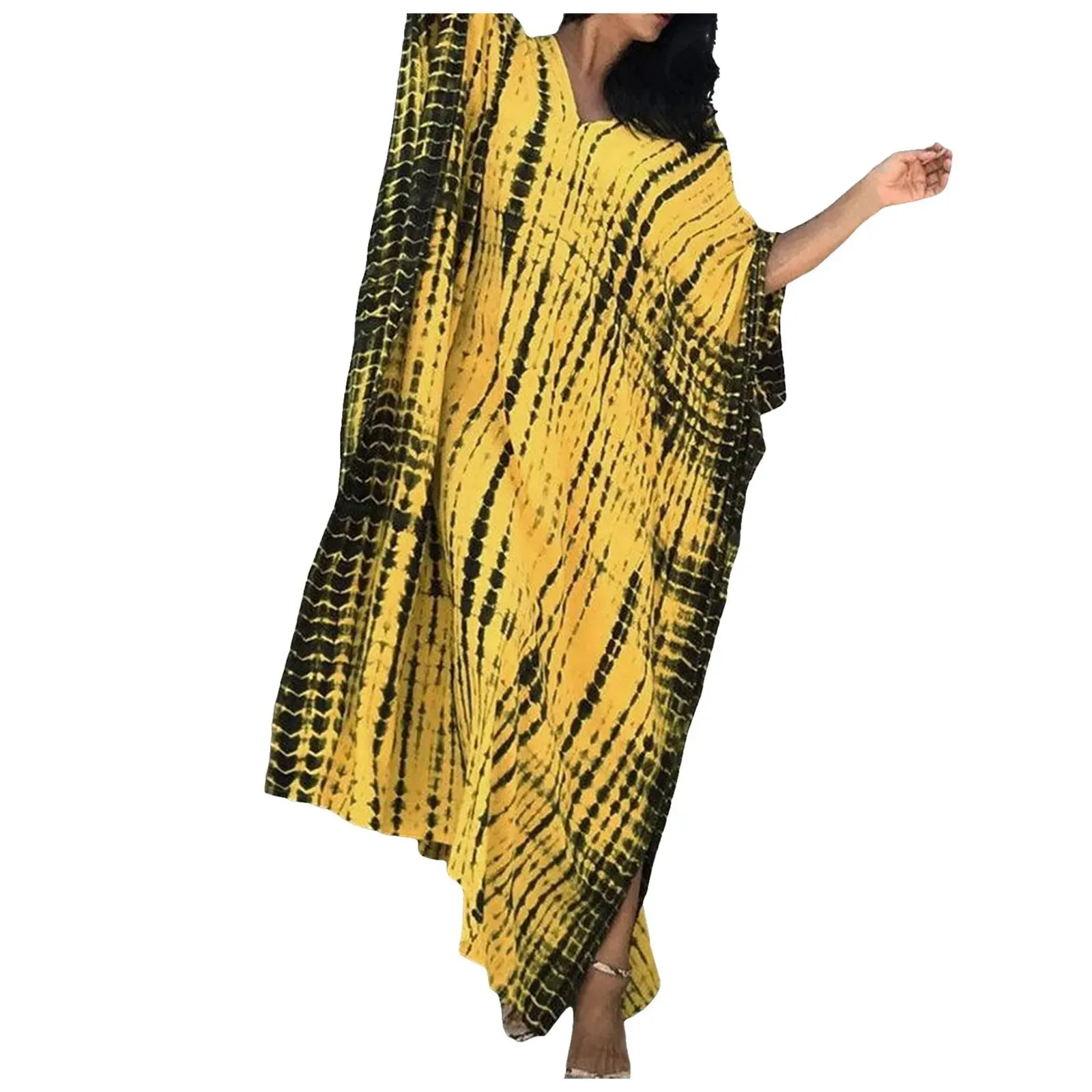 Bohemian Maxi Dresses Summer Kaftan Loose Fit Robe V-Neck Batwing Sleeve Loose Dress For Women 2025 Beach Cover Up Dresses