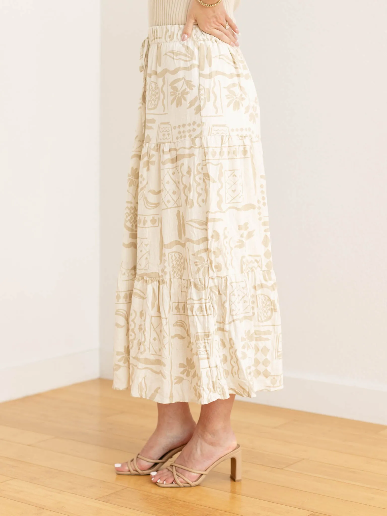 Boho Floral Print Tiered Midi Skirt