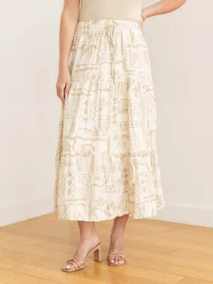 Boho Floral Print Tiered Midi Skirt