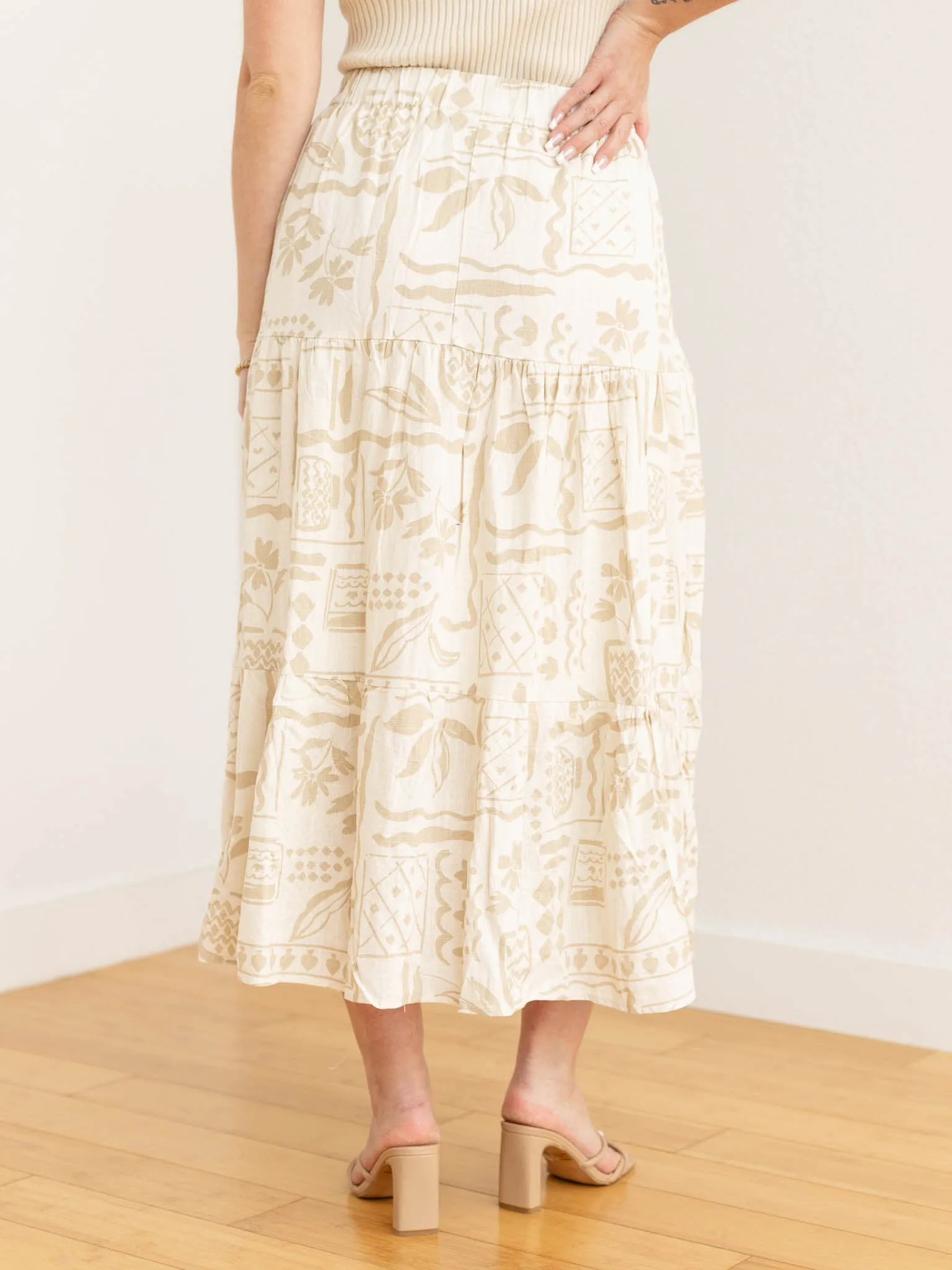 Boho Floral Print Tiered Midi Skirt