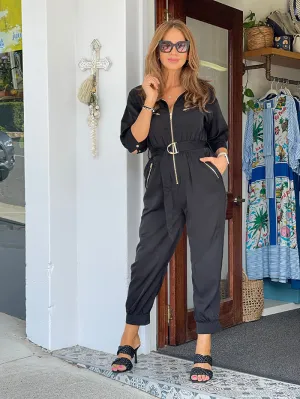 Boiler Jumpsuit - Black Silky