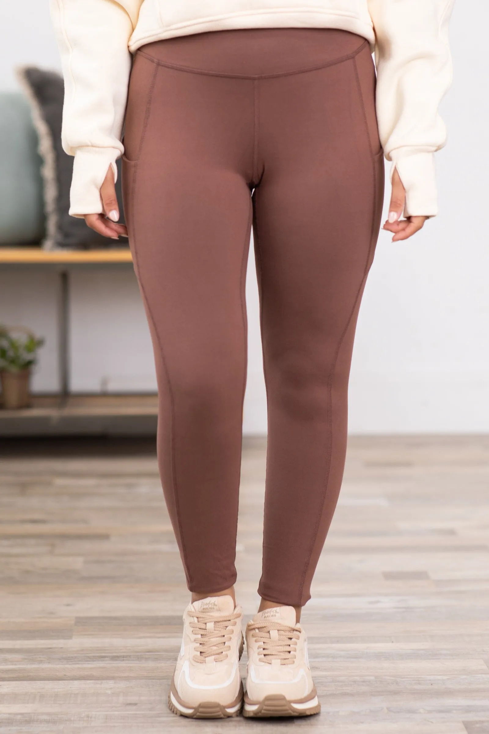 Brown Buttery Soft Leggings With Side Pocket
