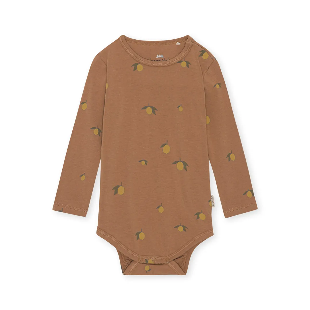 Brown Long Sleeve Lemons Bodysuit