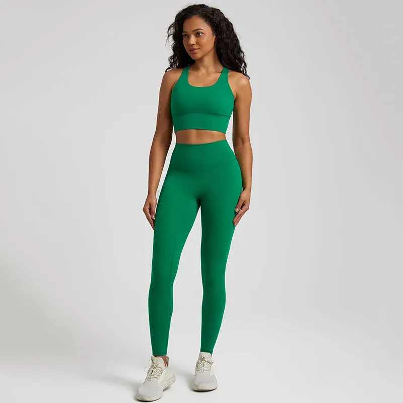 Buttery Soft 2-Piece Yoga Set for Women - Strappy Sports Bra and High Waist Leggings