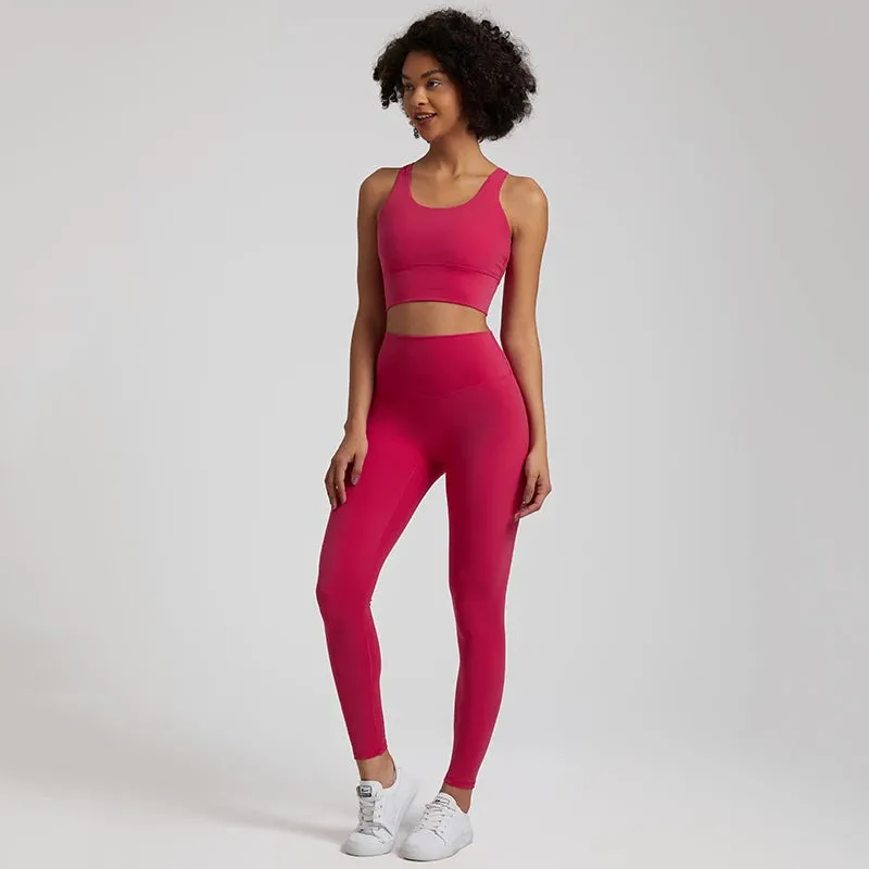 Buttery Soft 2-Piece Yoga Set for Women - Strappy Sports Bra and High Waist Leggings