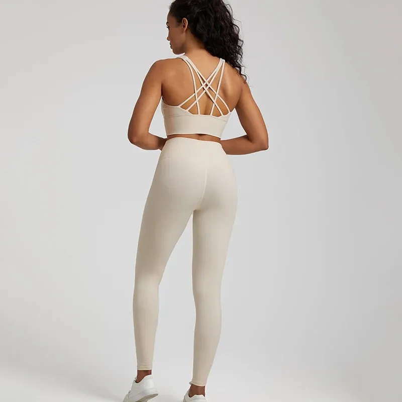 Buttery Soft 2-Piece Yoga Set for Women - Strappy Sports Bra and High Waist Leggings