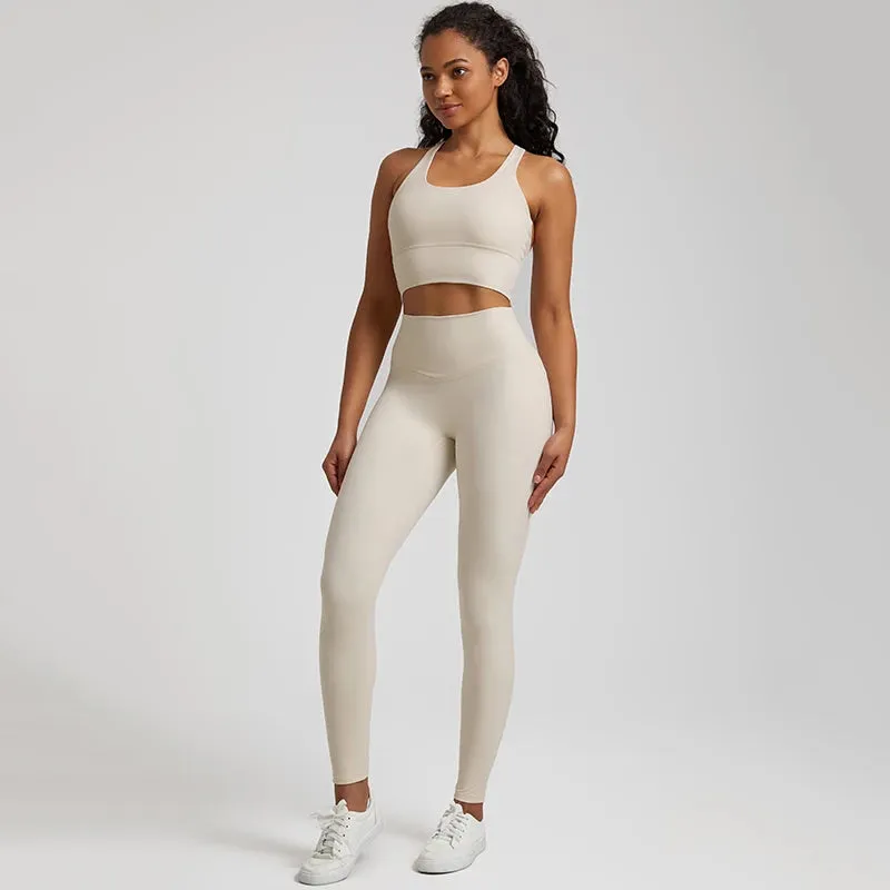 Buttery Soft 2-Piece Yoga Set for Women - Strappy Sports Bra and High Waist Leggings