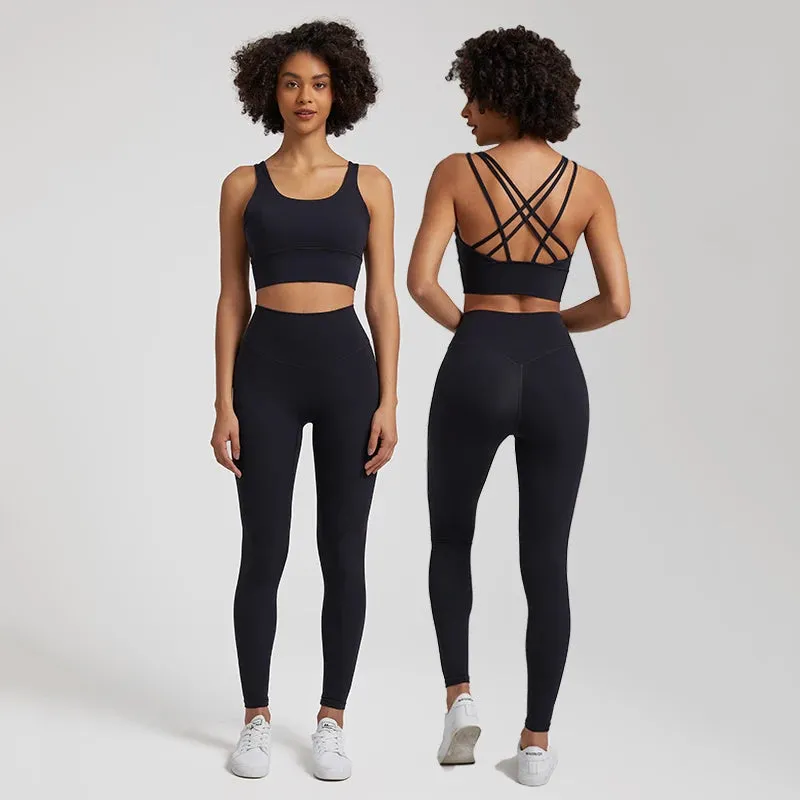 Buttery Soft 2-Piece Yoga Set for Women - Strappy Sports Bra and High Waist Leggings