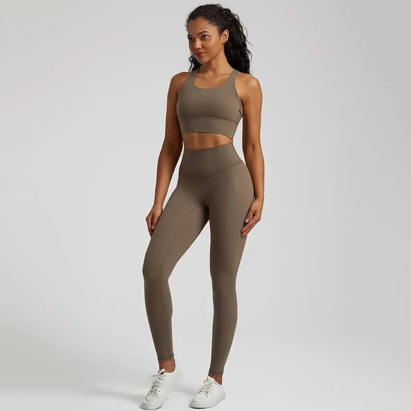 Buttery Soft 2-Piece Yoga Set for Women - Strappy Sports Bra and High Waist Leggings