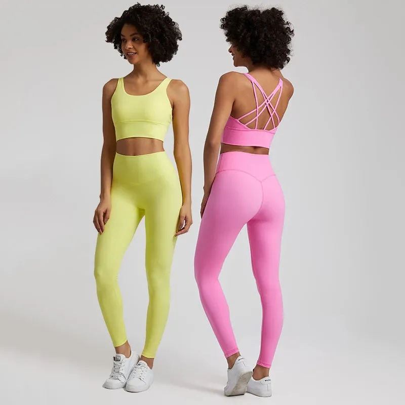 Buttery Soft 2-Piece Yoga Set for Women - Strappy Sports Bra and High Waist Leggings