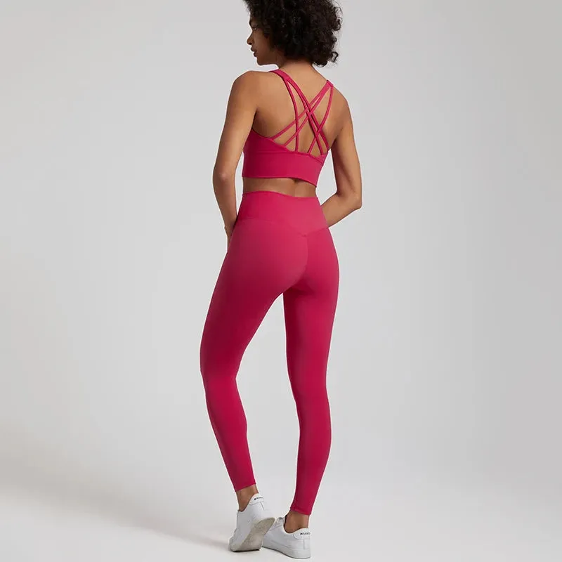 Buttery Soft 2-Piece Yoga Set for Women - Strappy Sports Bra and High Waist Leggings