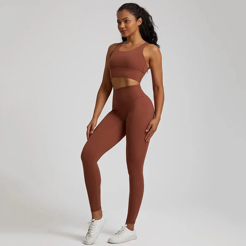 Buttery Soft 2-Piece Yoga Set for Women - Strappy Sports Bra and High Waist Leggings