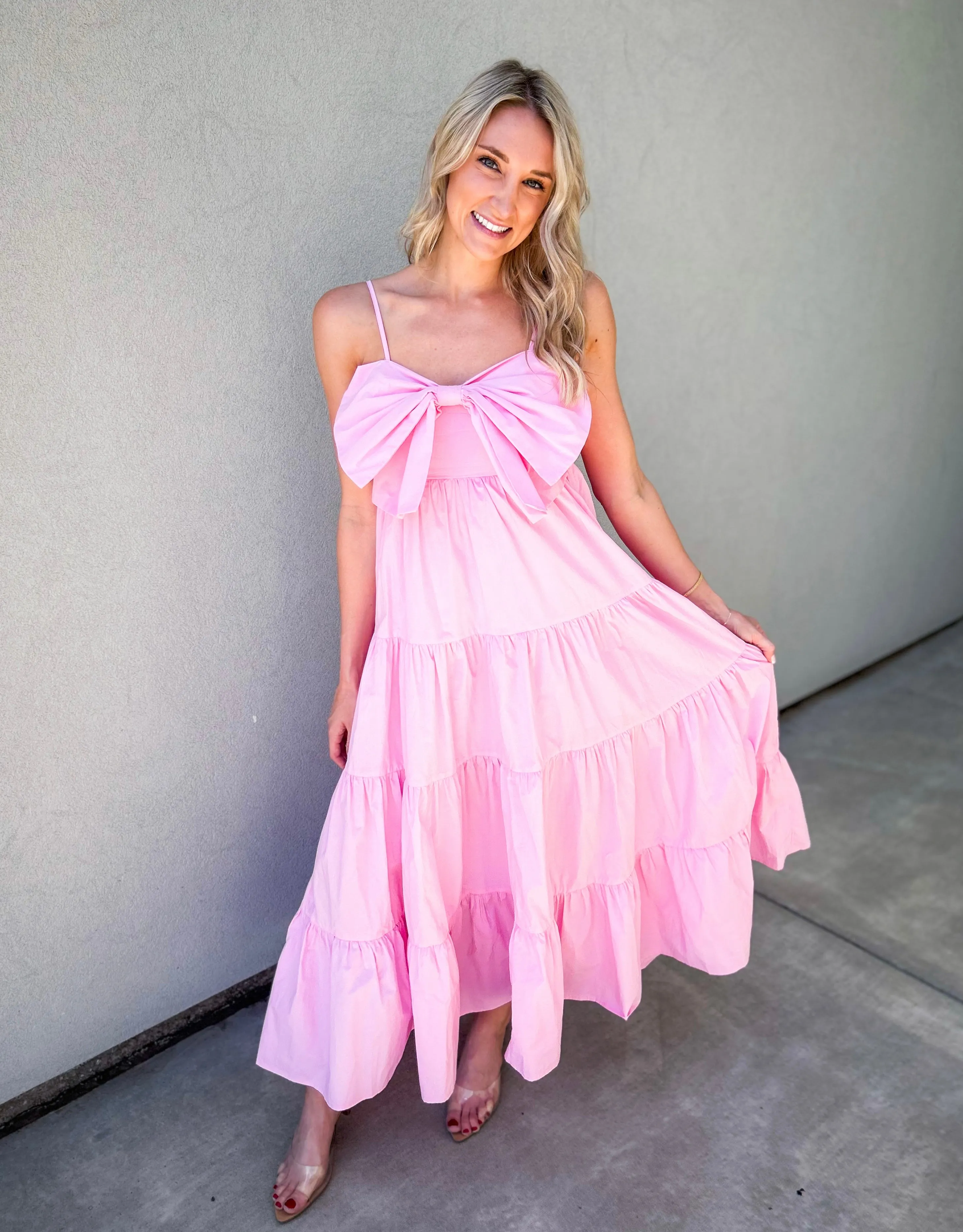 Candy PInk Big Bow Midi Dress