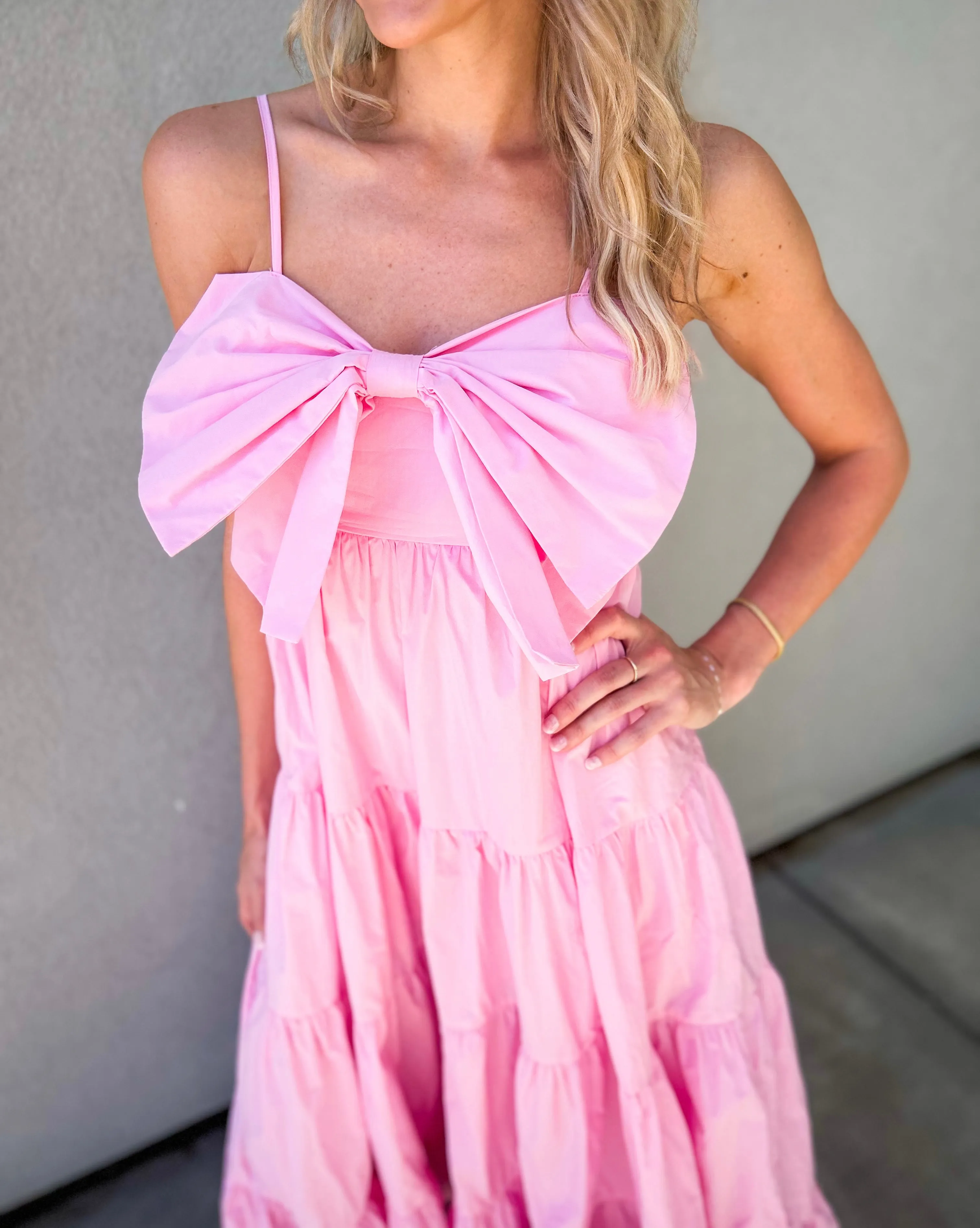 Candy PInk Big Bow Midi Dress