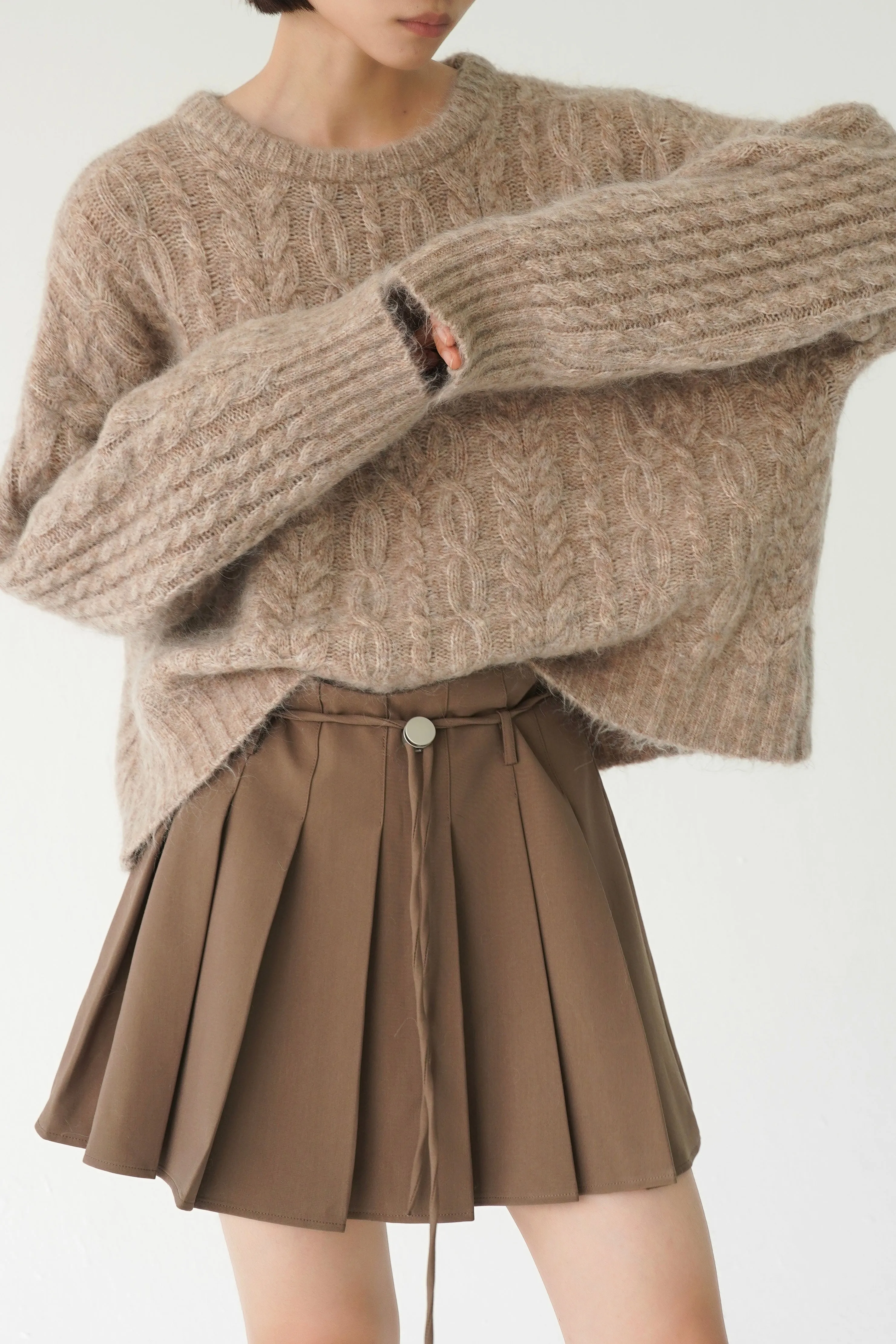 Cappuccino Pleated Mini Skirt