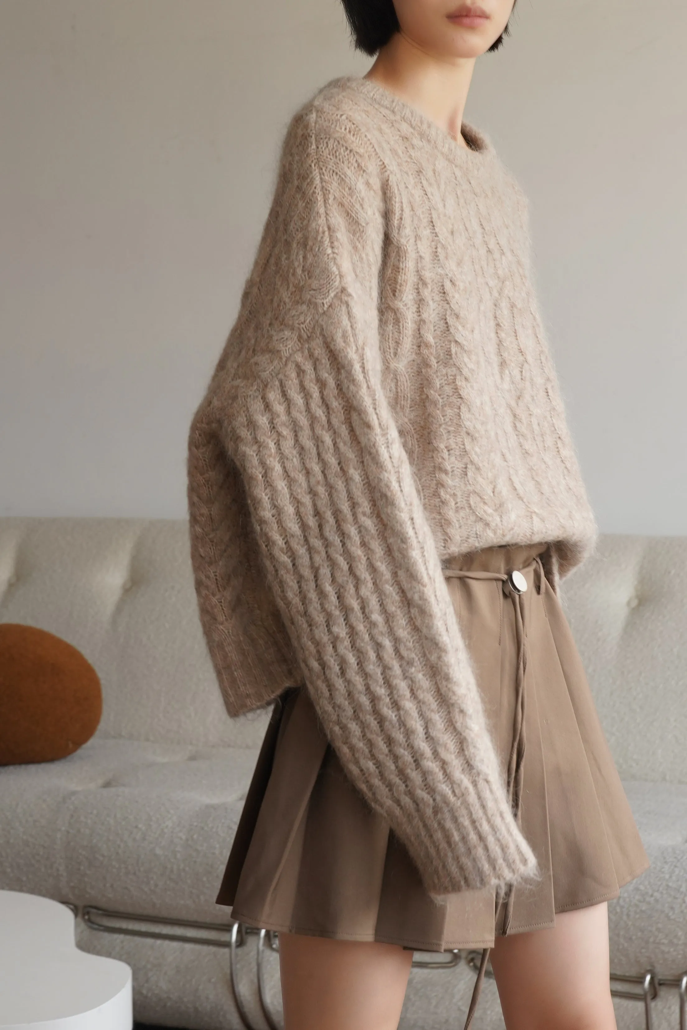 Cappuccino Pleated Mini Skirt