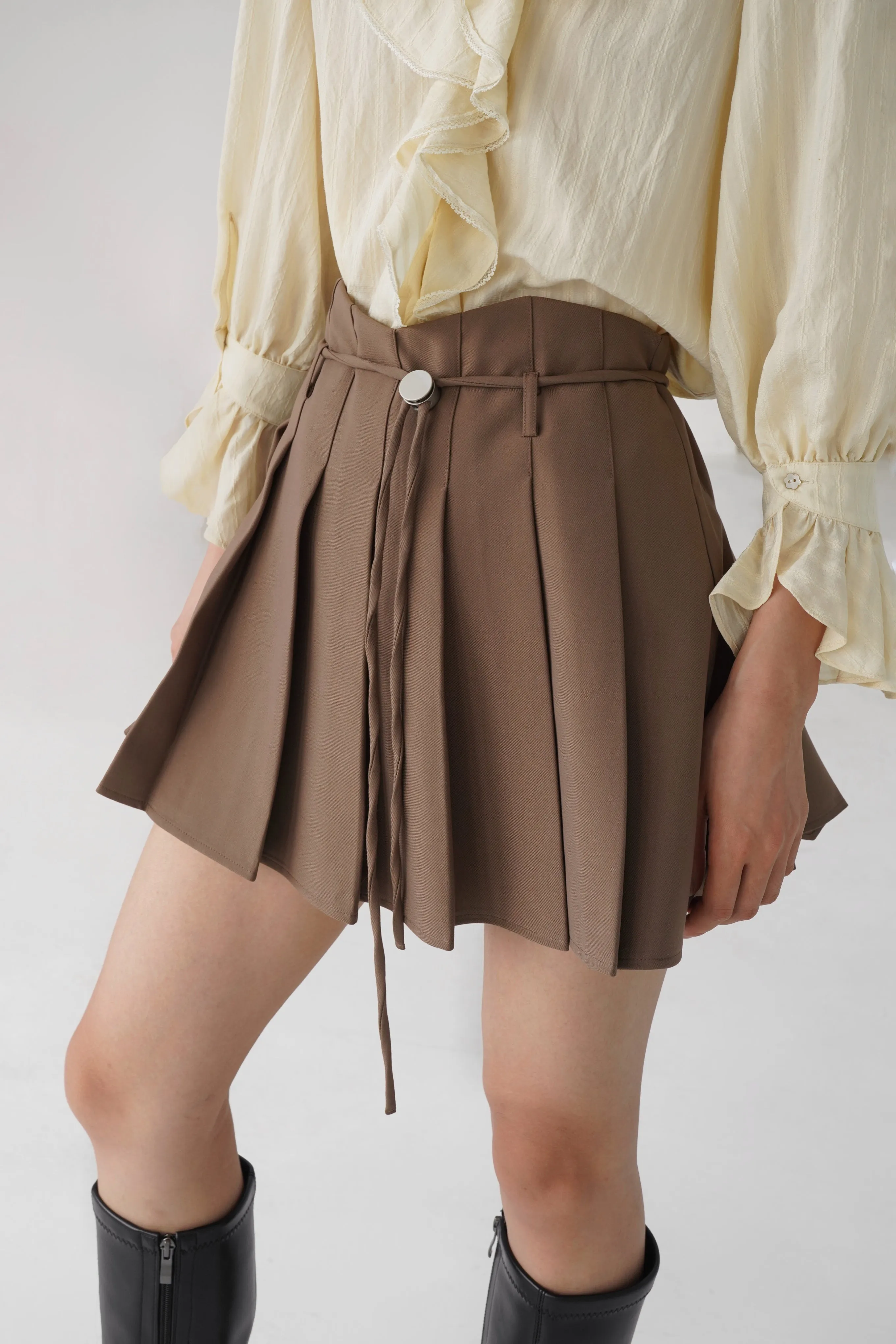 Cappuccino Pleated Mini Skirt