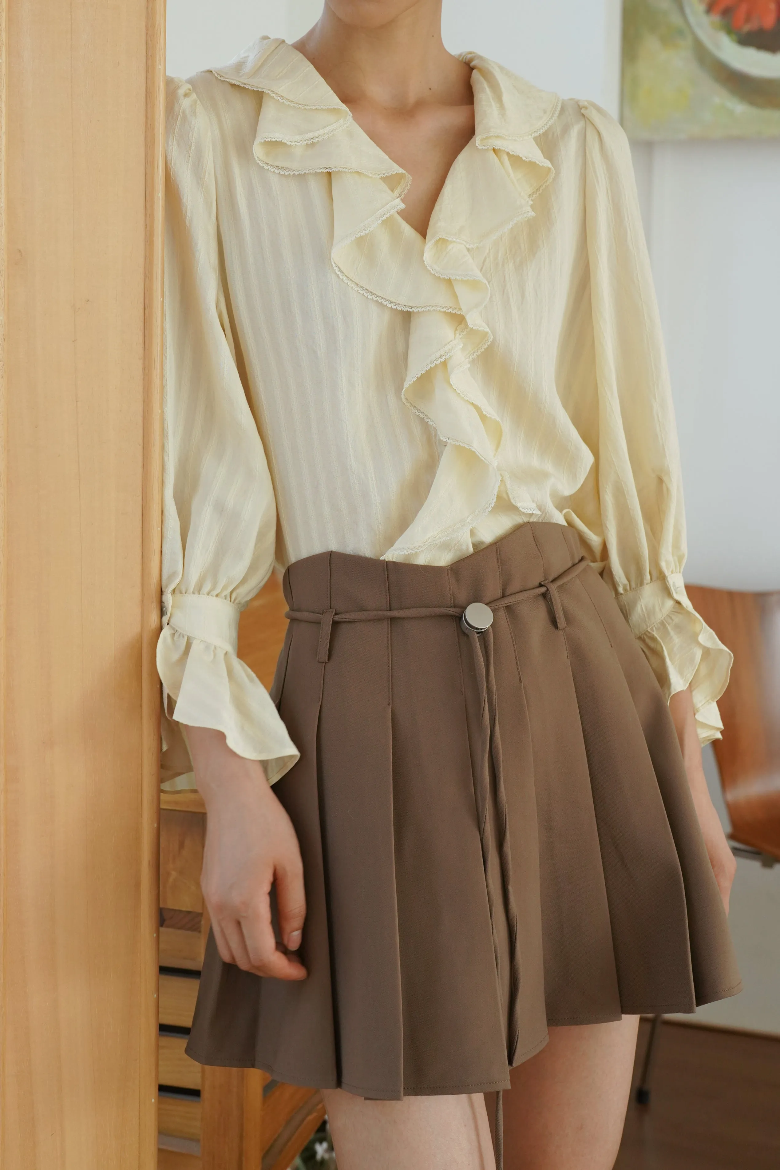 Cappuccino Pleated Mini Skirt