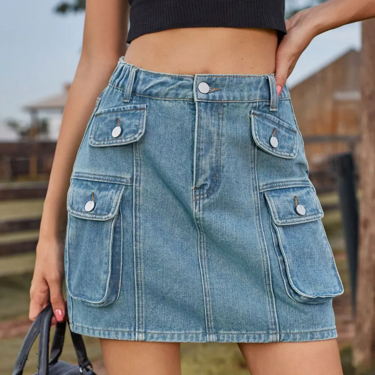 Cargo Cutie Button-Up Denim Mini Skirt