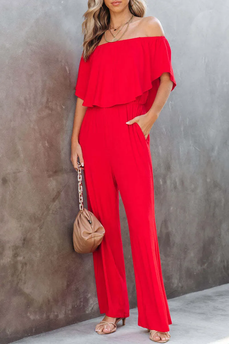 Casual Daily Solid Solid Color Off the Shoulder Regular Jumpsuits