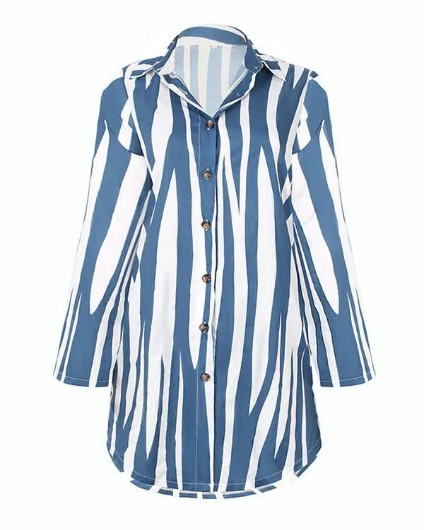 Casual Print Button Down Shirt Dress Beach Cover Ups