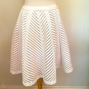 Catherine Malandrino White Laser Cut Eyelet Flare Lined MIDI Skirt Size 6
