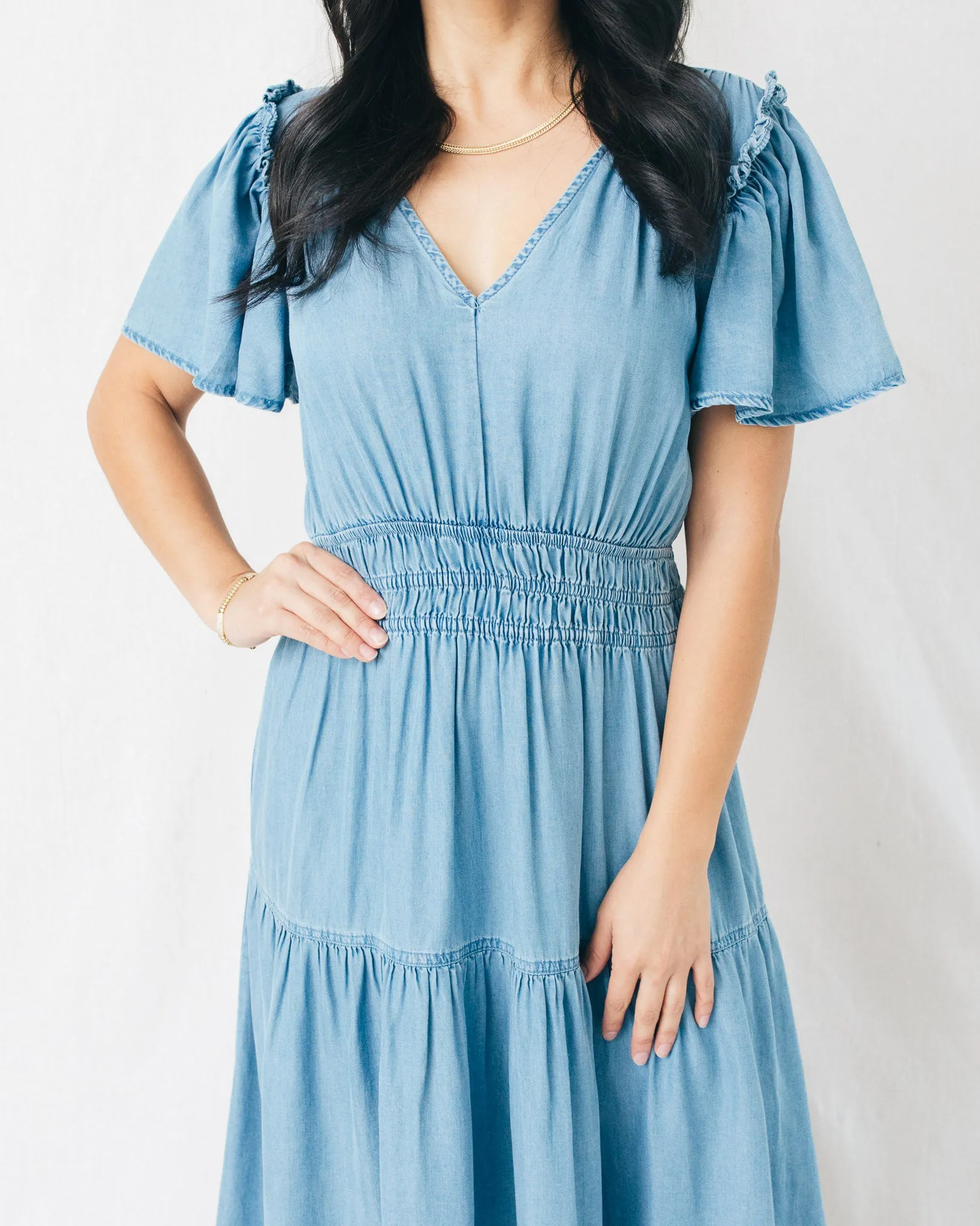 Celie V-Neck Empire Waist Short Sleeve Midi Dress