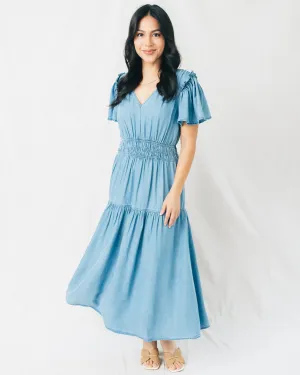 Celie V-Neck Empire Waist Short Sleeve Midi Dress