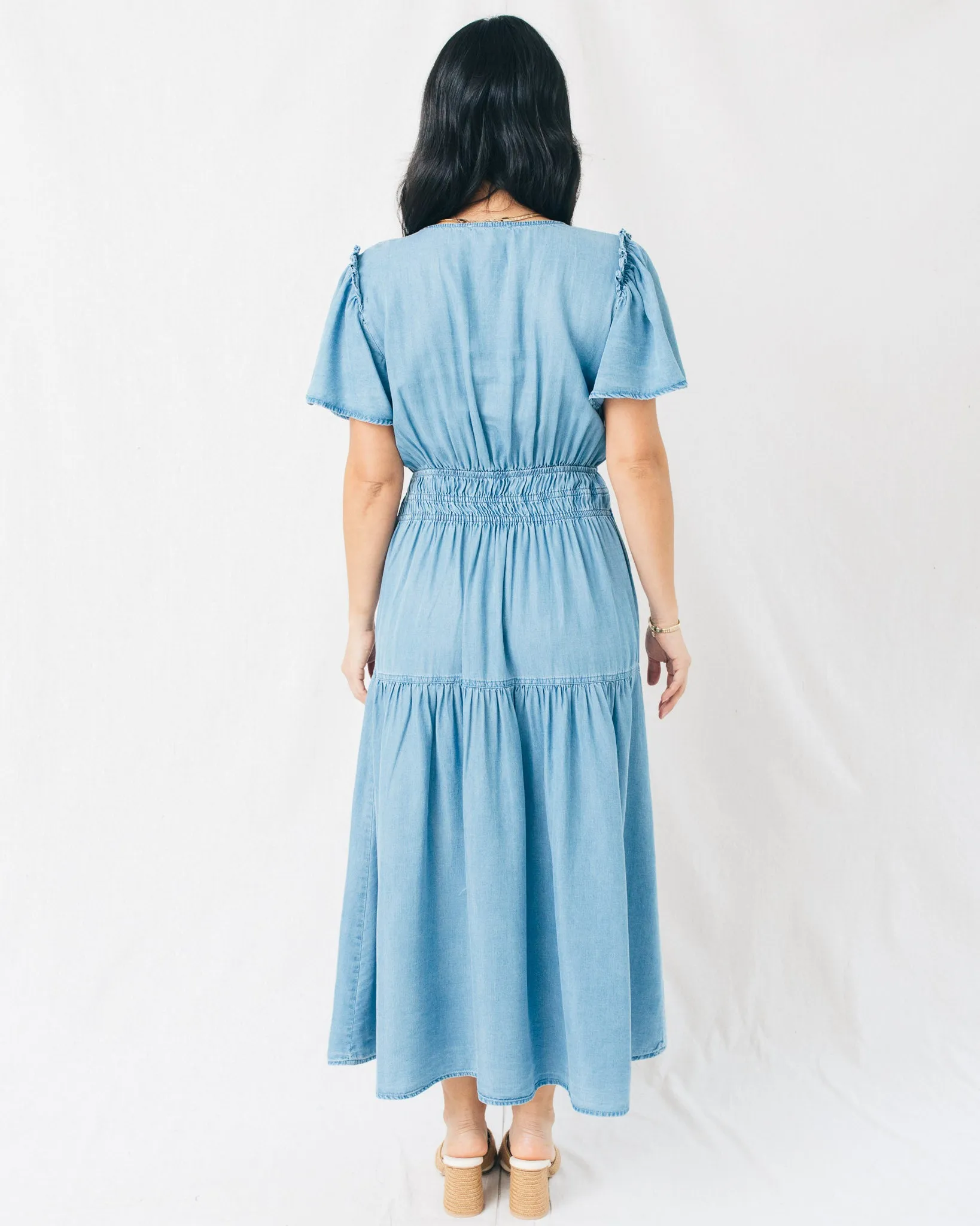 Celie V-Neck Empire Waist Short Sleeve Midi Dress