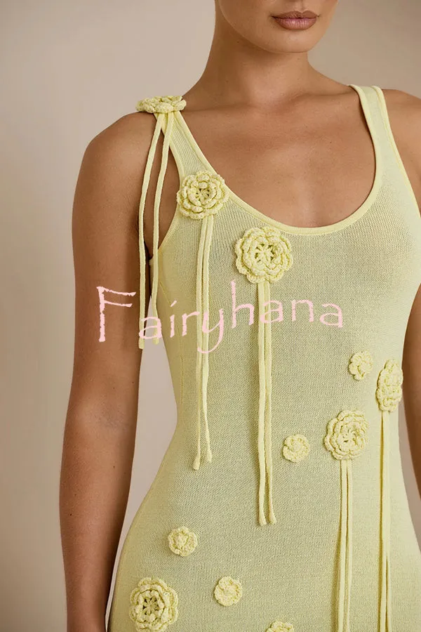 Charming Solid Color Knitted Floral Sexy Open Back Cover-up Maxi Dress