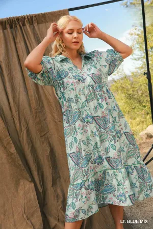 Chelsea Light Blue Mix Print Midi