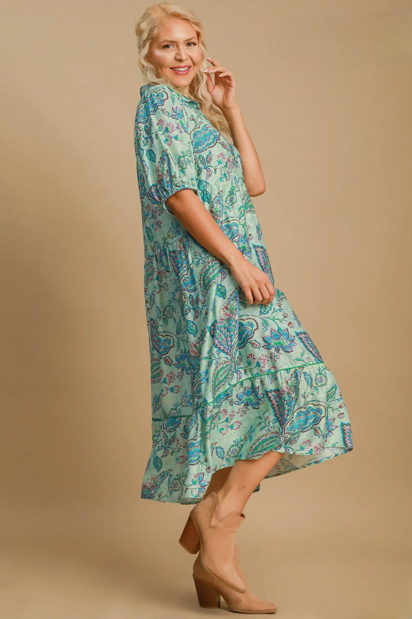 Chelsea Light Blue Mix Print Midi