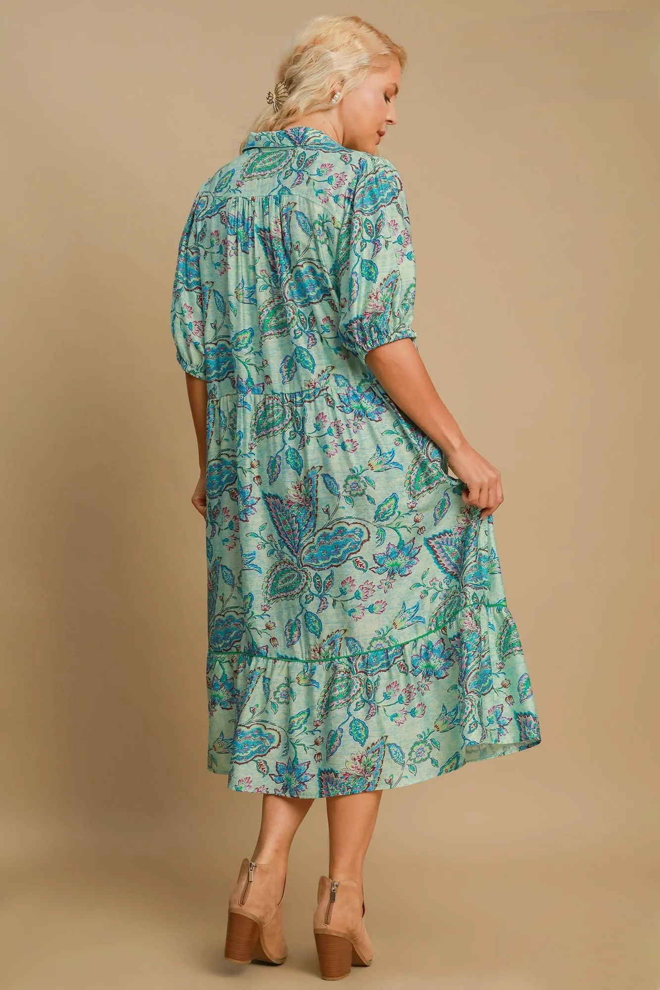 Chelsea Light Blue Mix Print Midi