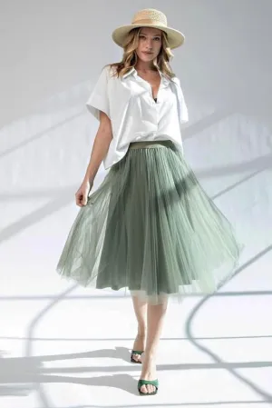 CINDERELLA TULLE MIDI SKIRT IN OLIVE