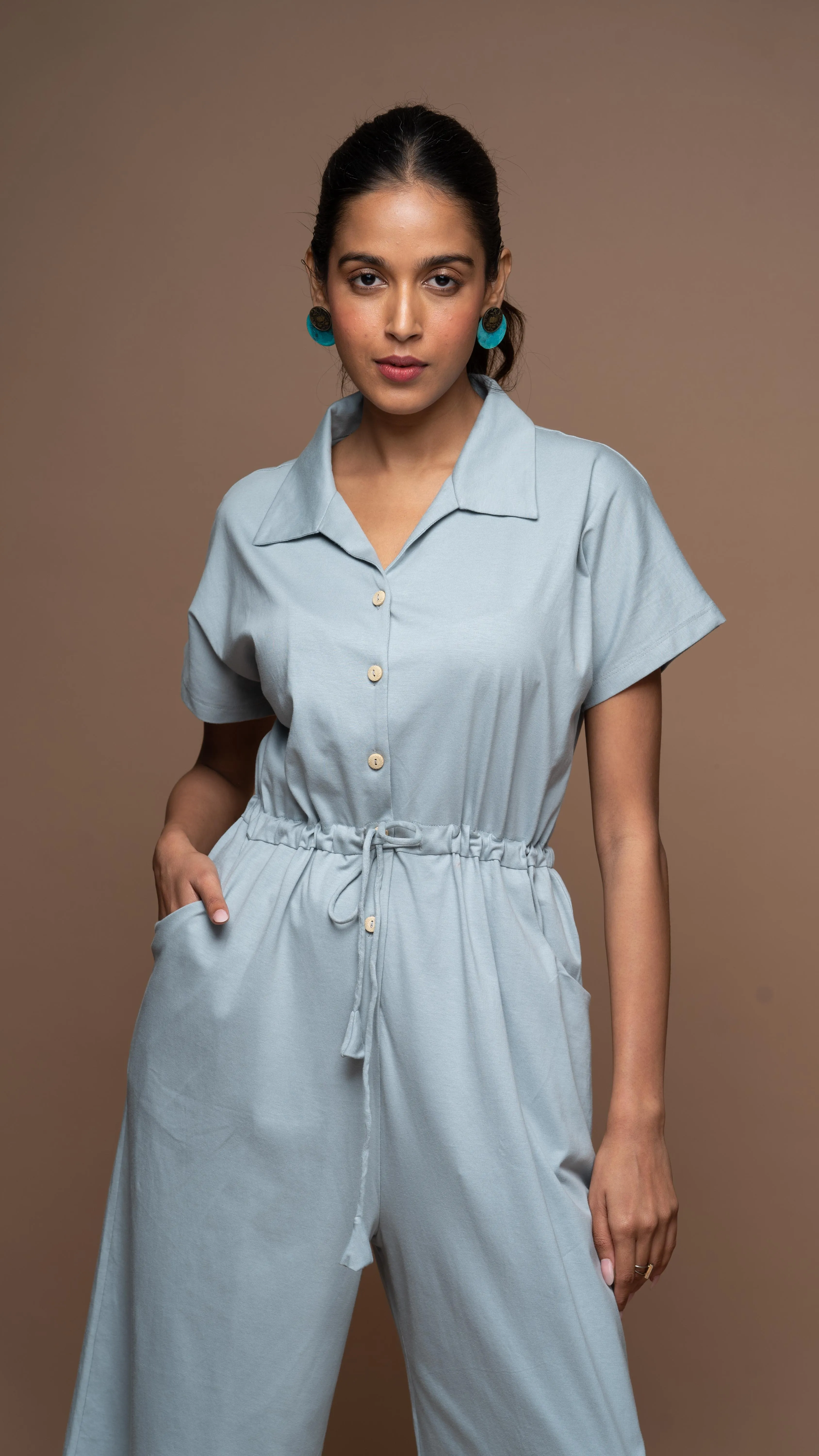 Collarista Jumpsuit in Gray Blue