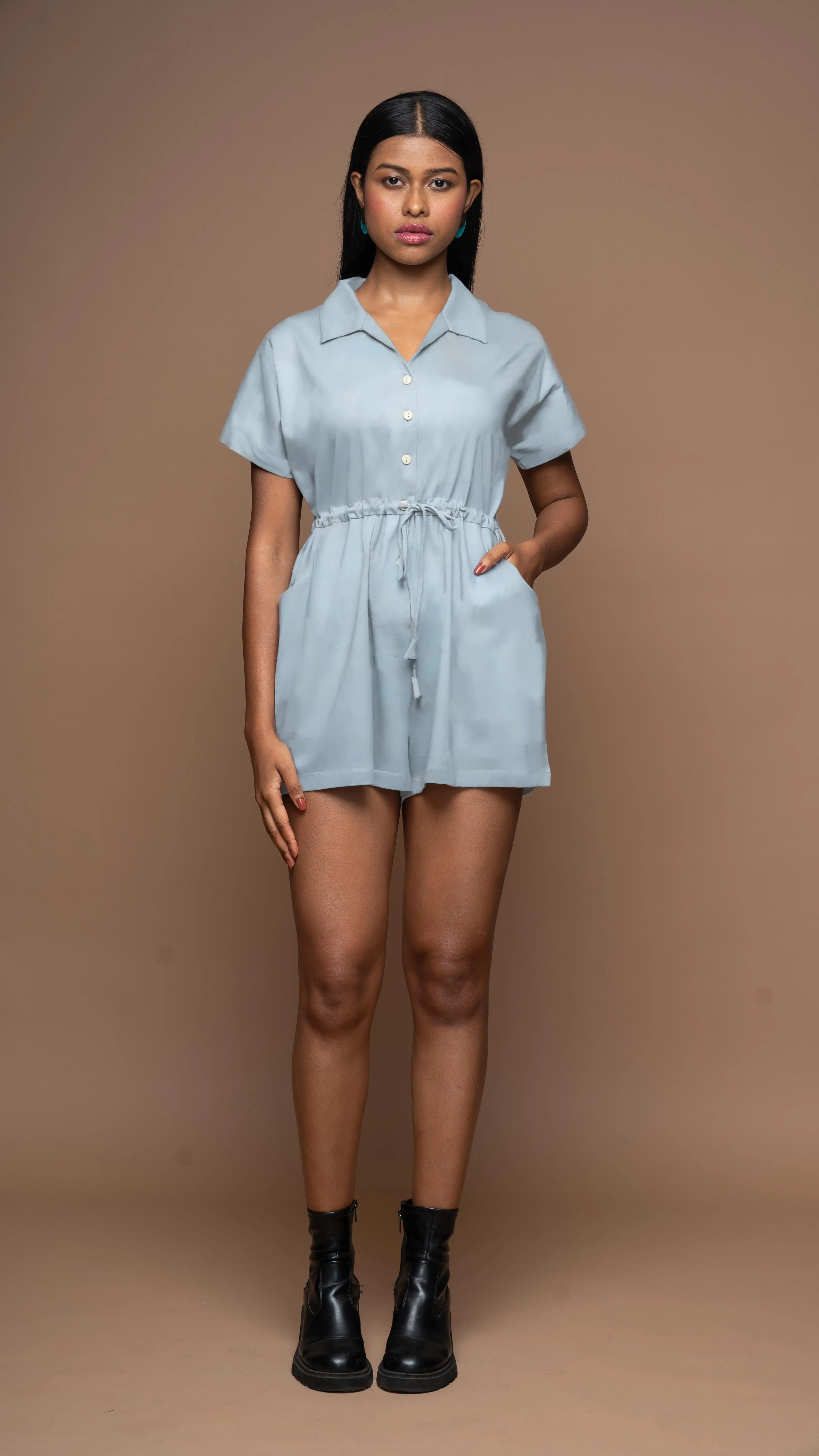 Collarista Jumpsuit in Gray Blue