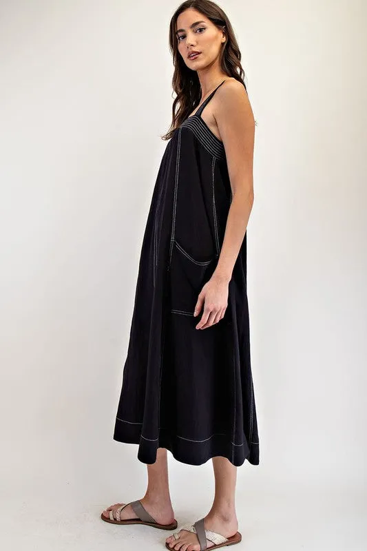 Contrasting stitch midi dress