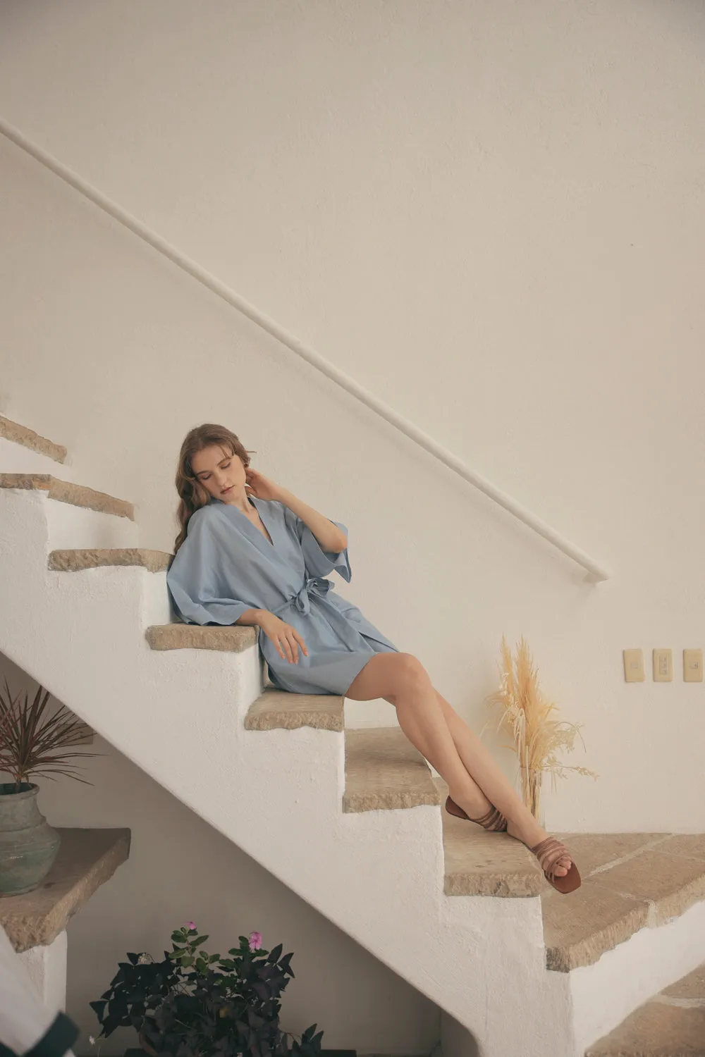 CORFU Linen Robe Dress (Serenity Blue Linen)