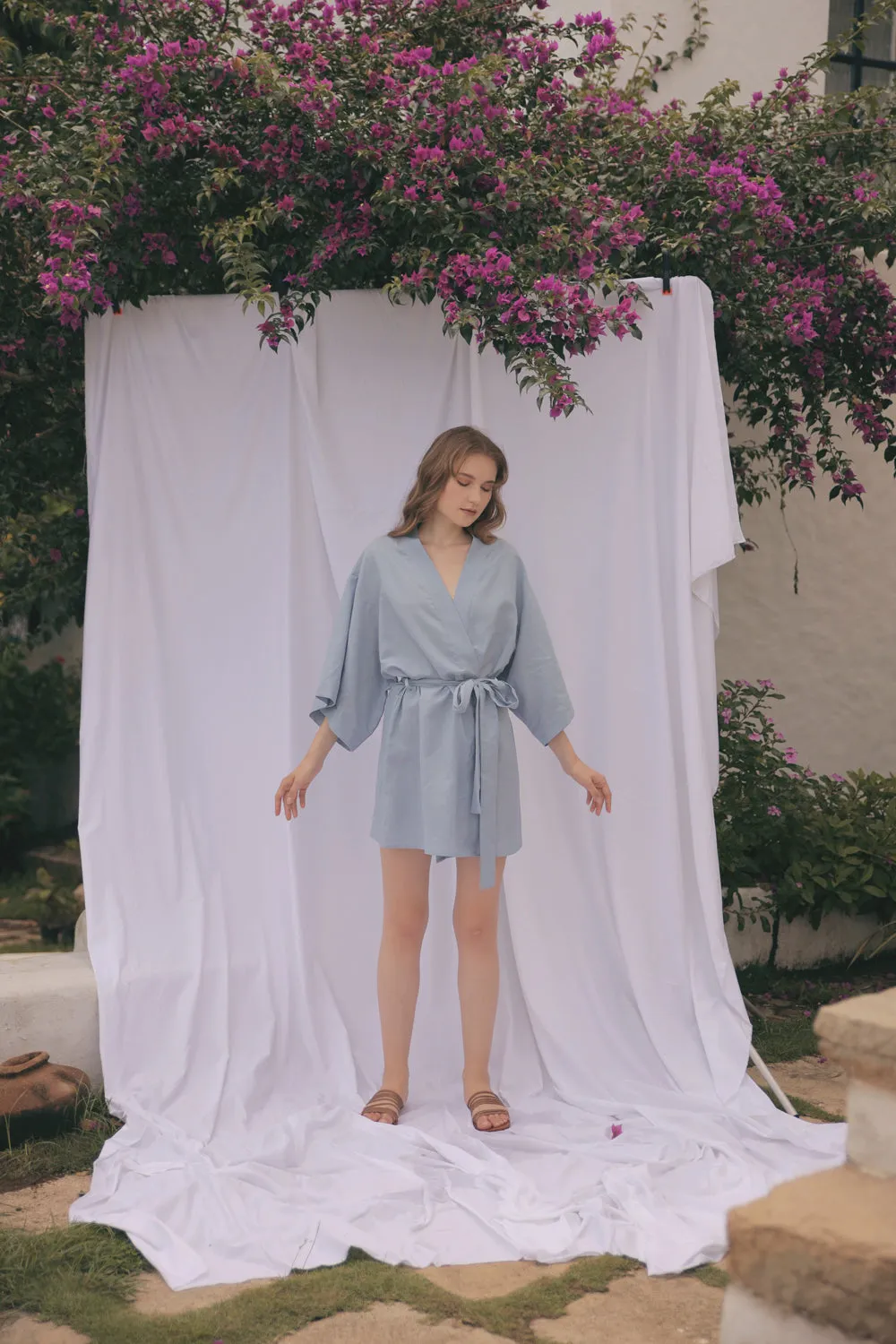 CORFU Linen Robe Dress (Serenity Blue Linen)