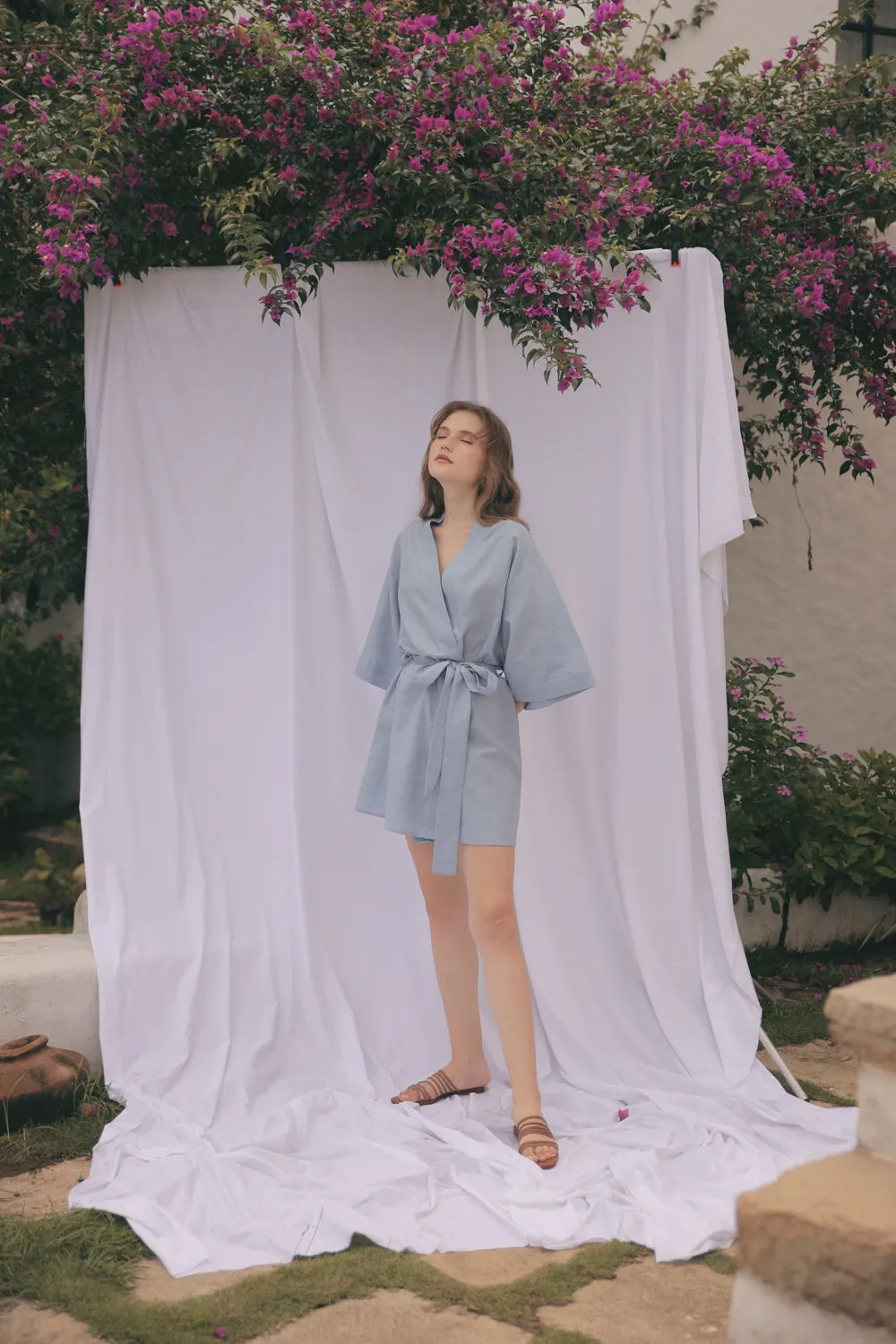 CORFU Linen Robe Dress (Serenity Blue Linen)