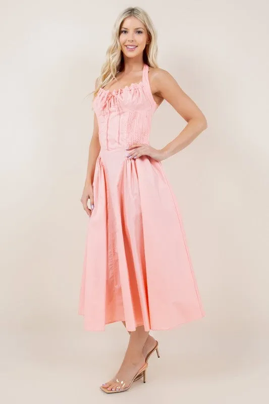 Corset Fit Midi Dress- Peachy Pink